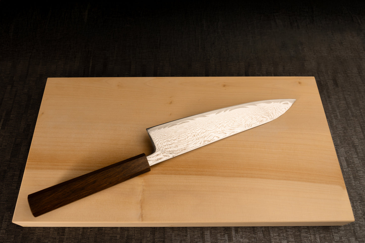 Gyuto Knife 210mm (8.3) – Damascus Steel – Black Oak Handle