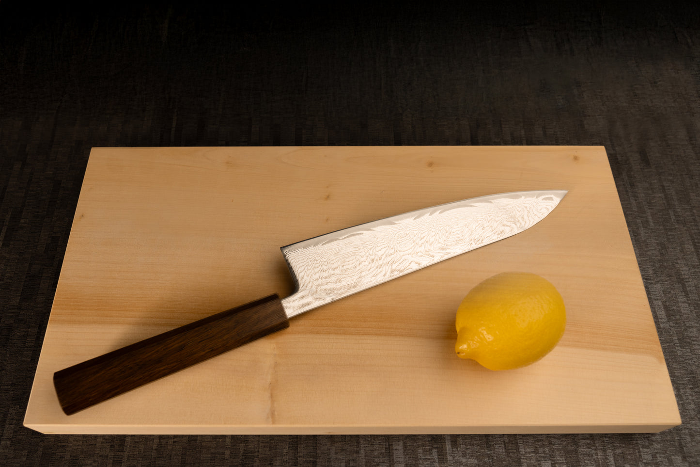 Gyuto Knife 210mm (8.3) – Damascus Steel – Black Oak Handle