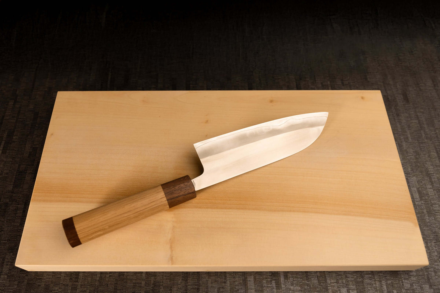 Santoku Knife 165mm (6.5") – Hitachi SLD+SUS – Oak & Rare Wood Handle