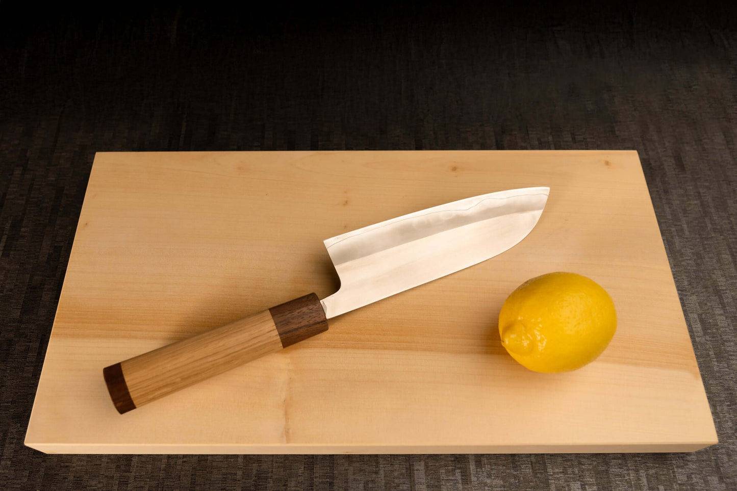 Santoku Knife 165mm (6.5") – Hitachi SLD+SUS – Oak & Rare Wood Handle