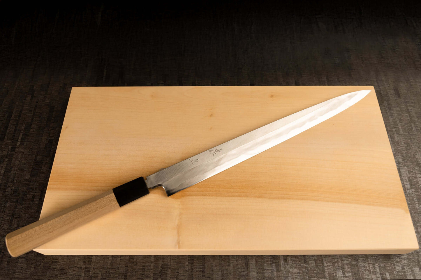Sashimi Knife 300mm (11.8") – Blue Steel – Natural Wood Handle – One-of-a-Kind (Fugubiki Style)