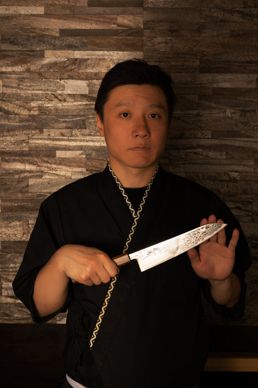 Gyuto Knife 210mm (8.3) – Damascus Steel – Black Oak Handle