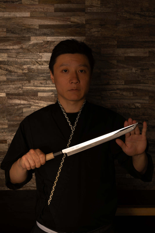 Sashimi Knife 300mm (11.8") – High-Grade Stainless Steel – Magnolia Wood Handle – One-of-a-Kind (Takobiki Style, Mirror Finish)