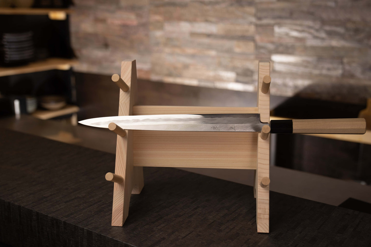 Sashimi Knife 300mm (11.8") – Blue Steel – Natural Wood Handle – One-of-a-Kind (Fugubiki Style)