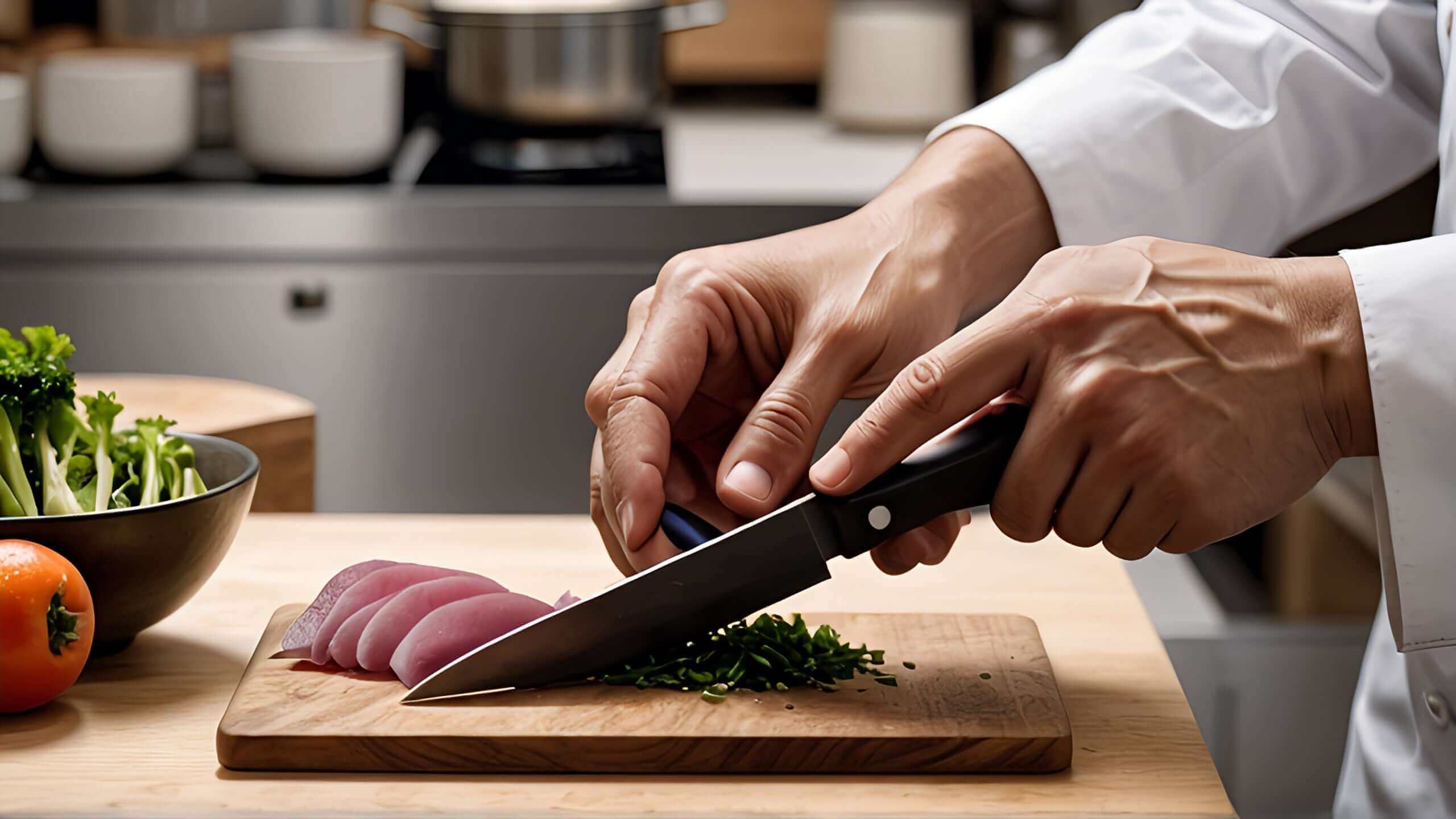 Slicing vegetables with a Japanese kitchen knife | Samurai Masterpieces